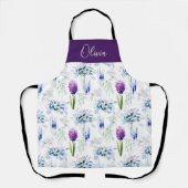 Tablier Blue Purple Watercolor Wildflower Custom Name (Recto)