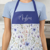 Tablier Blue Purple Watercolor Wildflower Custom Name