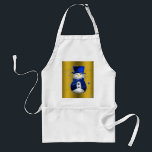 Tablier Blue Snowman sur Gold Christmas<br><div class="desc">Un motif de Noël mignon et coloré avec des bonhomme de neige vêtus d'un chapeau et de gilets en velours bleu,  sur un arrière - plan doré festif aux étoiles dorées pour ajouter une touche chic et fantaisiste à vos décorations de maison de Noël cette année.</div>