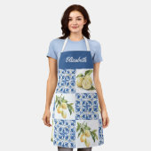 Tablier Blue Tile French Country Lemon Custom Name (Porté)