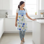 Tablier Blue Watercolor Wildflower Custom Name