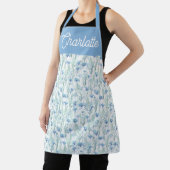 Tablier Blue watercolor wildflowers custom name apron (Insitu)