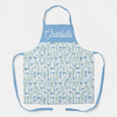 Tablier Blue watercolor wildflowers custom name apron (Recto)