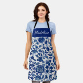 Tablier Blue White Watercolor Wildflower Custom Name Apron (Porté)