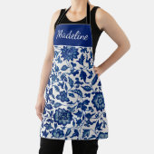 Tablier Blue White Watercolor Wildflower Custom Name Apron (Insitu)