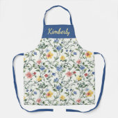 Tablier Blue Yellow Watercolor Wildflower Custom Name (Recto)