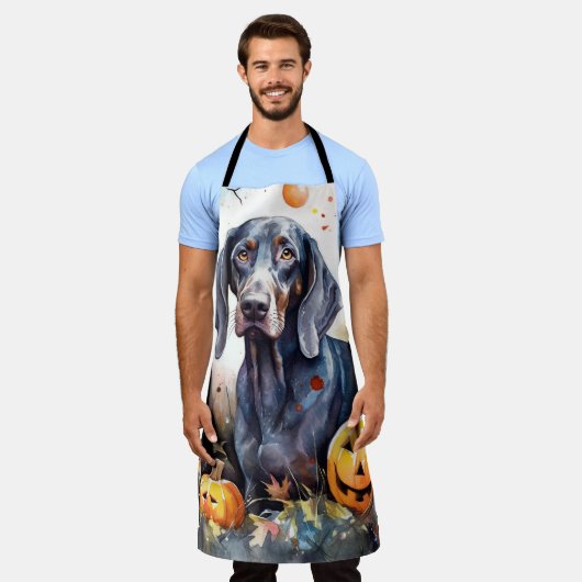 Tablier Bluetick Coonhound Halloween avec citrouilles effr (Porté)