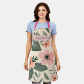 Tablier Blush Fleurs de Corail Personnalisées Feuilles (Porté)