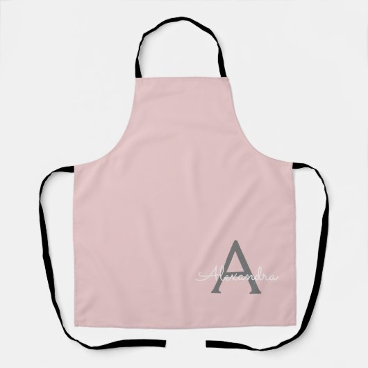 Tablier Blush Pink Grey Modern Script Girly Monogram (Recto)