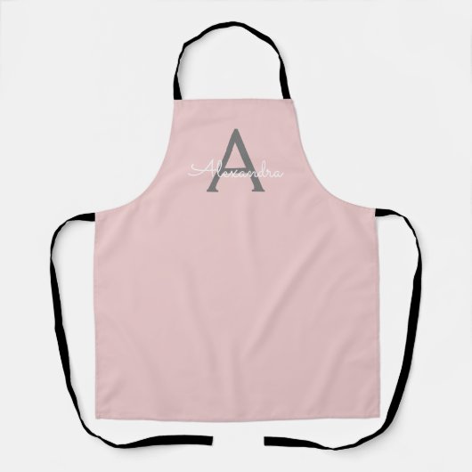 Tablier Blush Pink Grey Modern Script Girly Monogram (Recto)