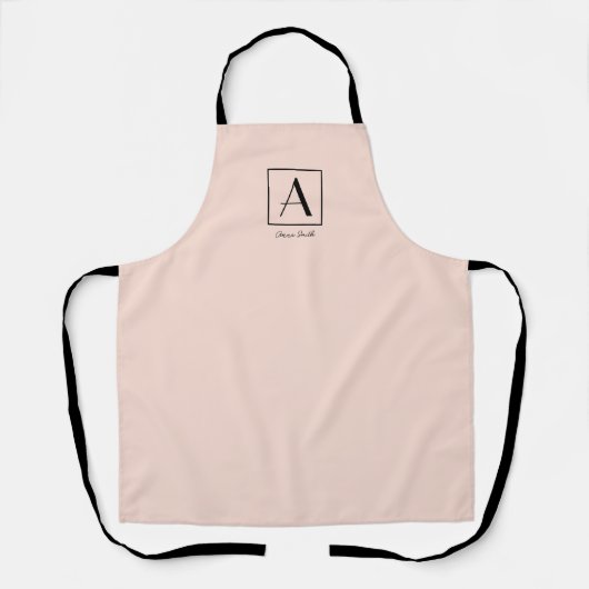 Tablier Blush Rose Féminin Monogramme Initial Script Chic (Recto)