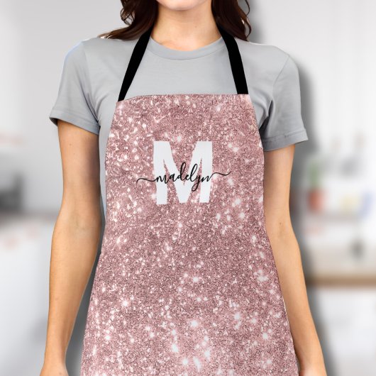 Tablier Blush Rose Gold Monogramme Nom Paillettes Rose