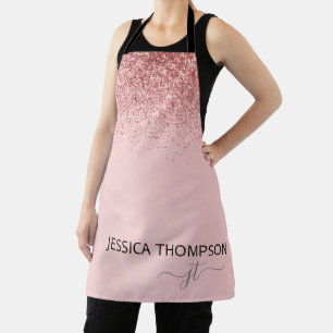 Tablier Blush Rose Pailleté Monogramme Féminin Nom Simple