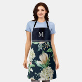 Tablier Boho Aquarelle ivoire Floral Monogramme (Porté)