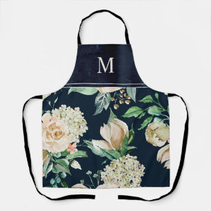 Tablier Boho Aquarelle ivoire Floral Monogramme
