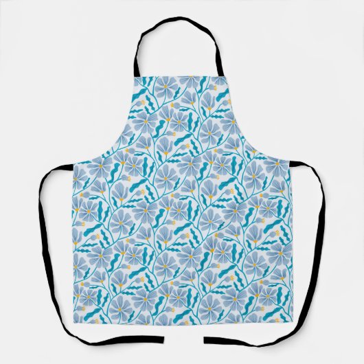Tablier Boho bleu Abstrait motif floral (Recto)