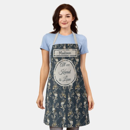 Tablier Boho Blue Gold Botanical Floral (Porté)