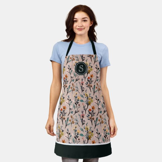 Tablier Boho Chic Vibes : Aquarelle Rose Dusty (Porté)