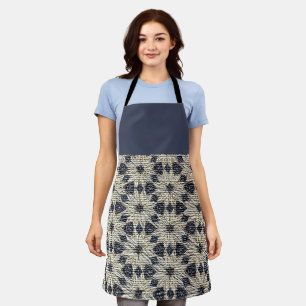 Tablier Boho Daisy bleu motif burlap