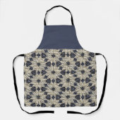 Tablier Boho Daisy bleu motif burlap (Recto)