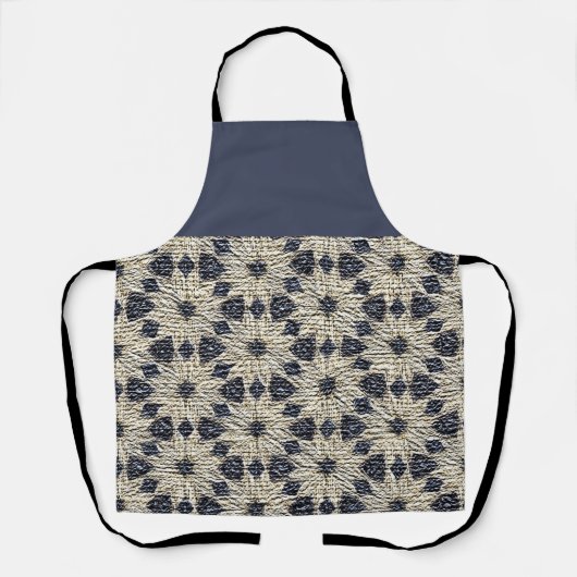 Tablier Boho Daisy bleu motif burlap (Recto)