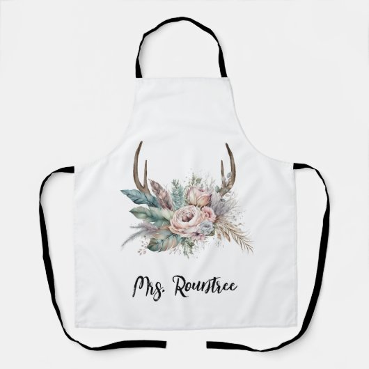 Tablier Boho Deer Antler Floral Mariage (Recto)