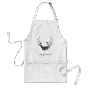 Tablier Boho Deer Antlers Floral de Noël rouge rustique