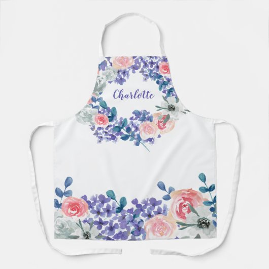 Tablier Boho Elegant Floral Aquarelle Personnalisé (Recto)