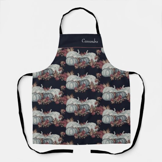 Tablier Boho Fall Blue Navy Aquarelle Citrouille Automne (Recto)