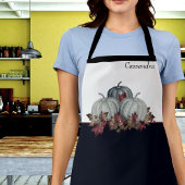 Tablier Boho Fall Blue White Aquarelle Citrouille Automne