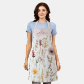 Tablier Boho Fleurs sauvages d'aquarelle personnalisée (Porté)