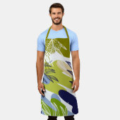 Tablier Boho Lime, Marine et Feuilles bleus (Porté)