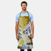 Tablier Boho Navy, Gold et Blue Feuilles (Porté)