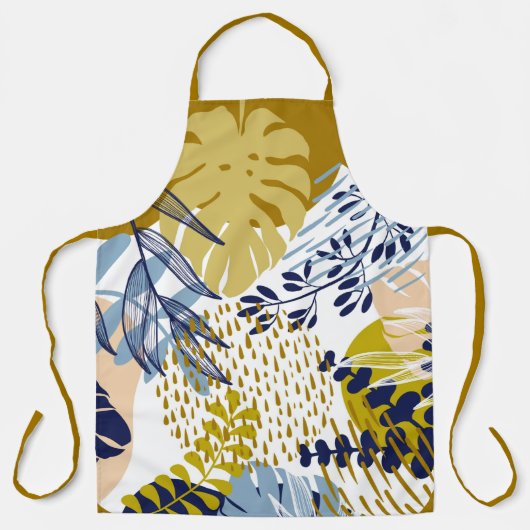 Tablier Boho Navy, Gold et Blue Feuilles (Recto)