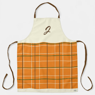 Tablier Boho Orange Chocolat Crème Vert Grille Monogramme