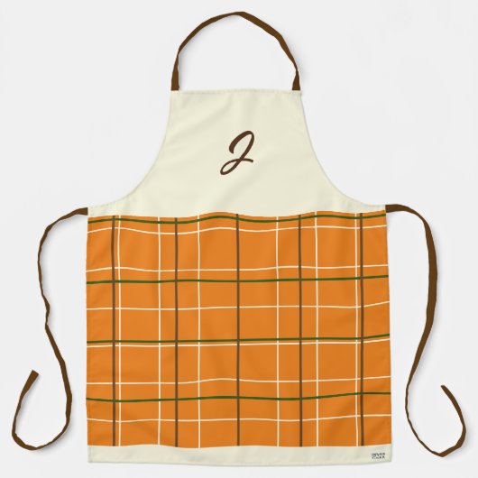 Tablier Boho Orange Chocolat Crème Vert Grille Monogramme (Recto)