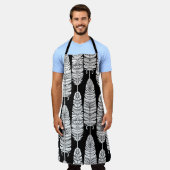 Tablier Boho plumes : motif noir et blanc (Porté)