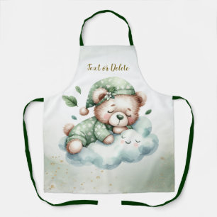Tablier Boho Vert Sleeping Teddy Ours Mignonne Élégant