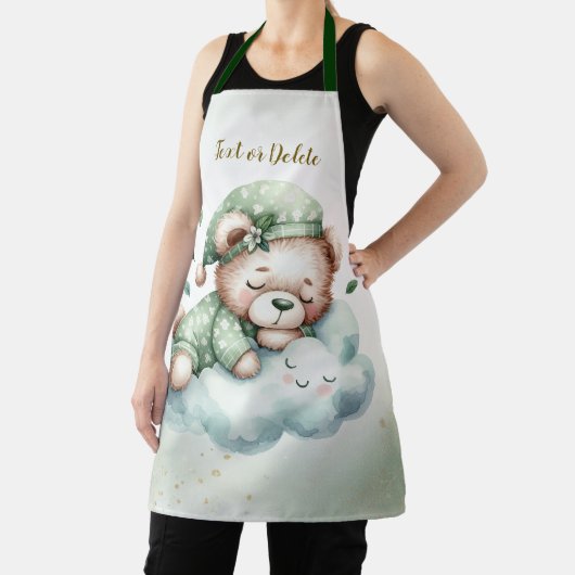 Tablier Boho Vert Sleeping Teddy Ours Mignonne Élégant (Insitu)