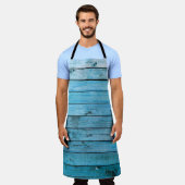 Tablier Bois bleu naturel, arrière - plan texturé. (Porté)