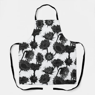 Tablier Bois Imprimer tournesol noir et blanc