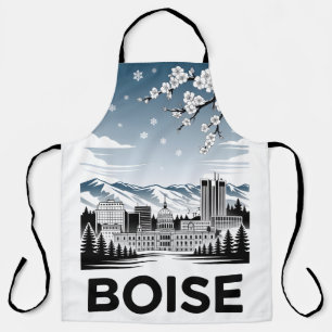 Tablier Boise Skyline Noir et Blanc Gravure sur Bois Hiver