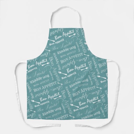 Tablier Bon Appetit Chef Français Green et White Motif (Recto)