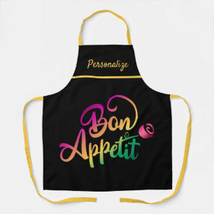 Tablier Bon appétit Citation violet jaune Cuisine noire