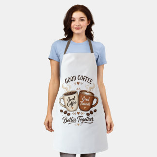 Tablier Bon café, bons amis avec deux tasses à café