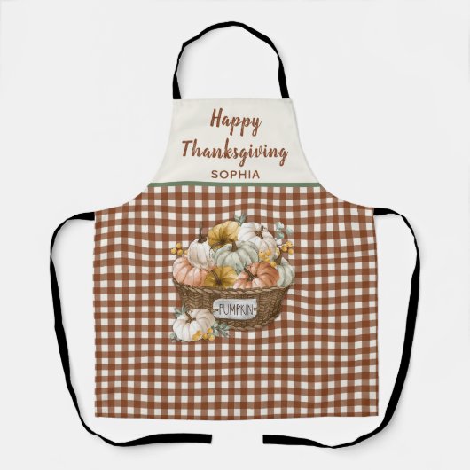 Tablier Bon thanksgiving Brown Plaid Citrouille Automne (Recto)