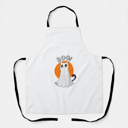 Tablier Boo Cute Ghost Chat Halloween Lune Éffrayant Kitty (Recto)