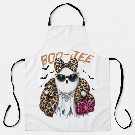 Tablier Boo-JEE Fantôme Léopard Coquette Halloween (Recto)
