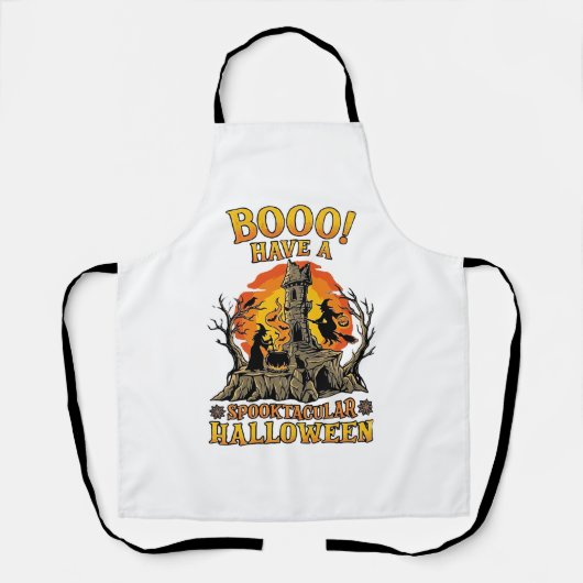Tablier Booo Spooktacular Halloween Sorcière Chaudron Chât (Recto)