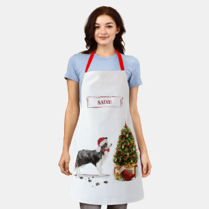 Tablier Bordure Collie Funny Chien de Noël avec arbre